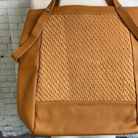 Christopher Kon Cognac Weaved Pebbled Leather Purse Over-The-Shoulder Bag Tote - Picture 6 of 16